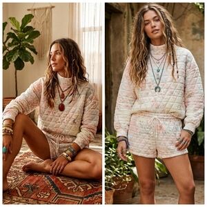 Quilted Contrast Floral Lounge Shorts - Soft Pastel